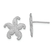 Sterling Silver Rhodium-plated Polished Starfish Post Earrings