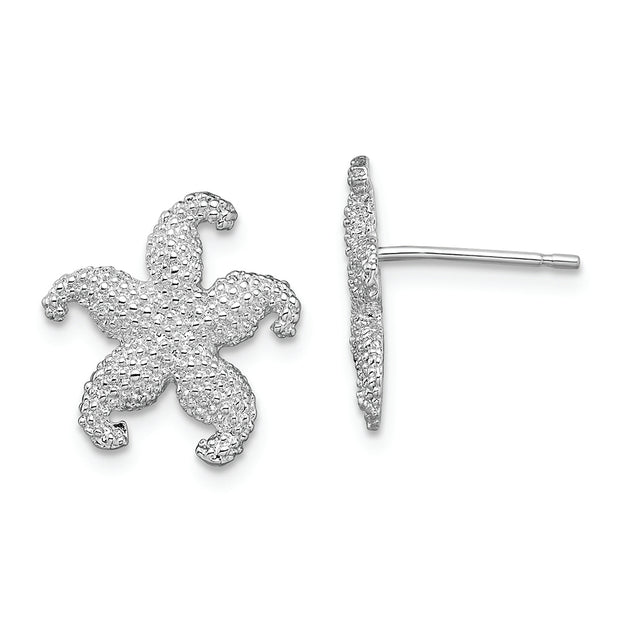 Sterling Silver Rhodium-plated Polished Starfish Post Earrings