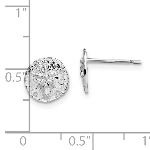 Sterling Silver Rhodium-plated Polished Mini Sand Dollar Post Earrings