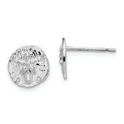 Sterling Silver Rhodium-plated Polished Mini Sand Dollar Post Earrings