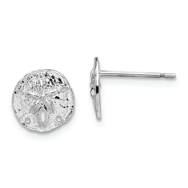 Sterling Silver Rhodium-plated Polished Mini Sand Dollar Post Earrings