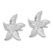 Sterling Silver Rhodium-plated Polished Starfish Post Earrings