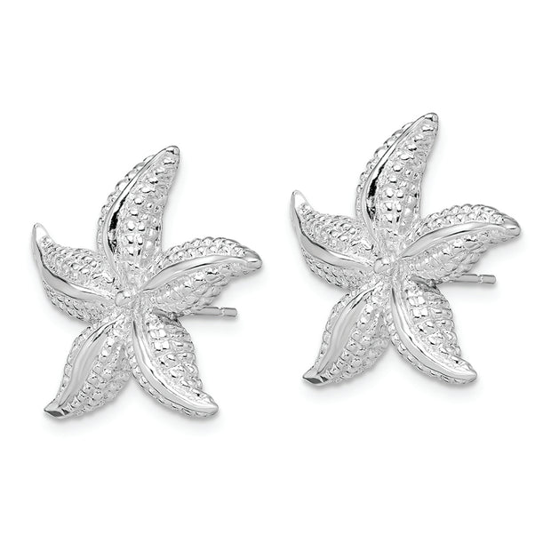Sterling Silver Rhodium-plated Polished Starfish Post Earrings