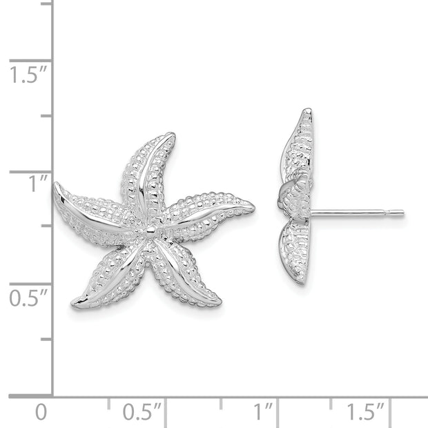 Sterling Silver Rhodium-plated Polished Starfish Post Earrings