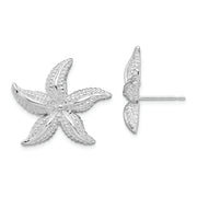 Sterling Silver Rhodium-plated Polished Starfish Post Earrings