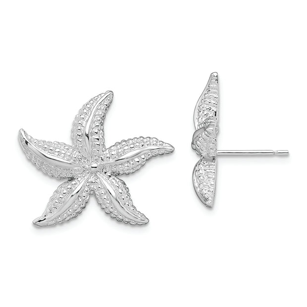 Sterling Silver Rhodium-plated Polished Starfish Post Earrings