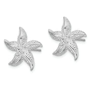 Sterling Silver Rhodium-plated Polished Small Starfish Post Earrings