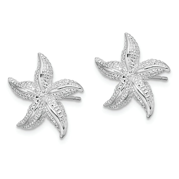Sterling Silver Rhodium-plated Polished Small Starfish Post Earrings