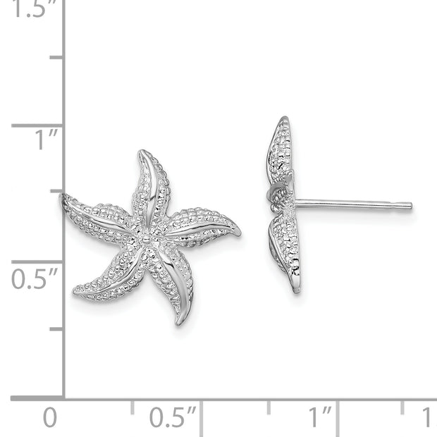 Sterling Silver Rhodium-plated Polished Small Starfish Post Earrings