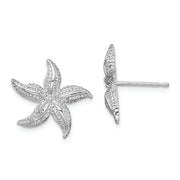 Sterling Silver Rhodium-plated Polished Small Starfish Post Earrings