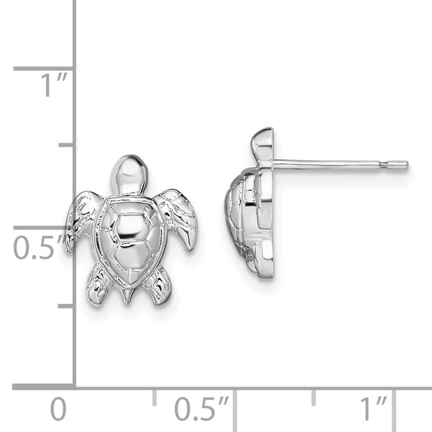 Sterling Silver Rhodium-plated Polished Mini Sea Turtle Post Earrings