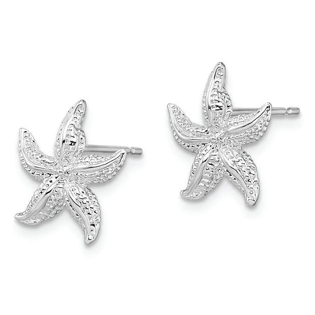 Sterling Silver Rhodium-plated Polished Starfish Post Earrings