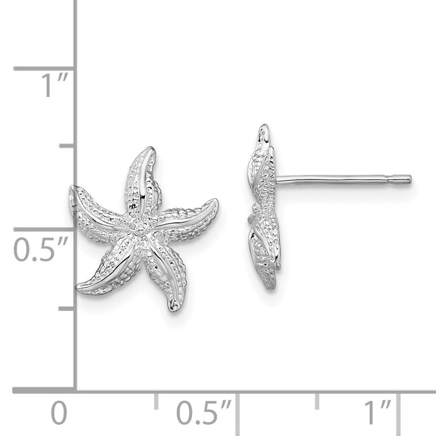 Sterling Silver Rhodium-plated Polished Starfish Post Earrings