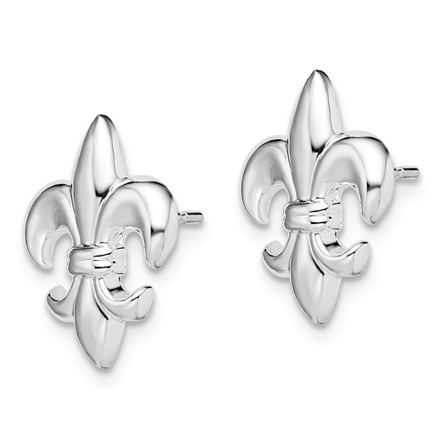 Sterling Silver Rhodium-plated Polished Small Fleur de Lis Post Earrings