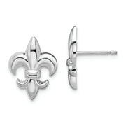 Sterling Silver Rhodium-plated Polished Small Fleur de Lis Post Earrings
