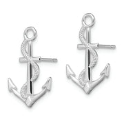 Sterling Silver Rhodium-plated Polished Anchor w/Rope Post Earrings