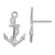 Sterling Silver Rhodium-plated Polished Anchor w/Rope Post Earrings
