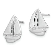 Sterling Silver Rhodium-plated Polished Small Sailboat Post Earrings