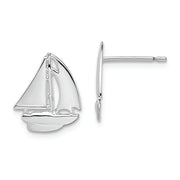 Sterling Silver Rhodium-plated Polished Small Sailboat Post Earrings