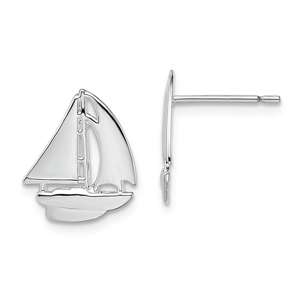 Sterling Silver Rhodium-plated Polished Small Sailboat Post Earrings