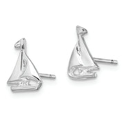 Sterling Silver Rhodium-plated Polished Mini Sailboat Post Earrings