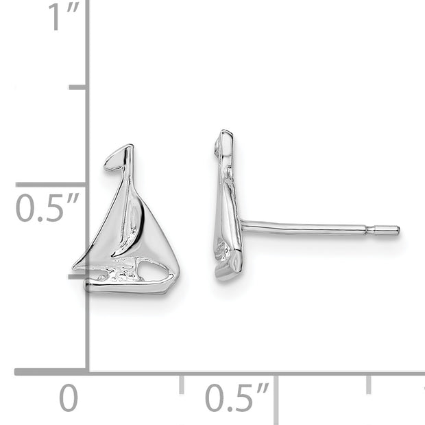 Sterling Silver Rhodium-plated Polished Mini Sailboat Post Earrings
