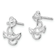 Sterling Silver Rhodium-plated Polished Anchor w/Rope Post Earrings