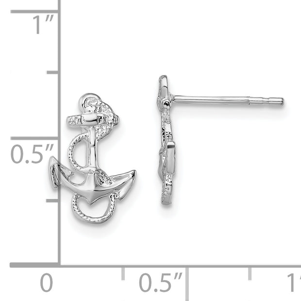 Sterling Silver Rhodium-plated Polished Anchor w/Rope Post Earrings