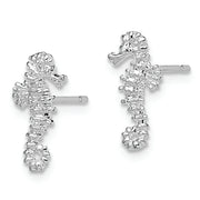 Sterling Silver Rhodium-plated Polished Mini Seahorse Post Earrings
