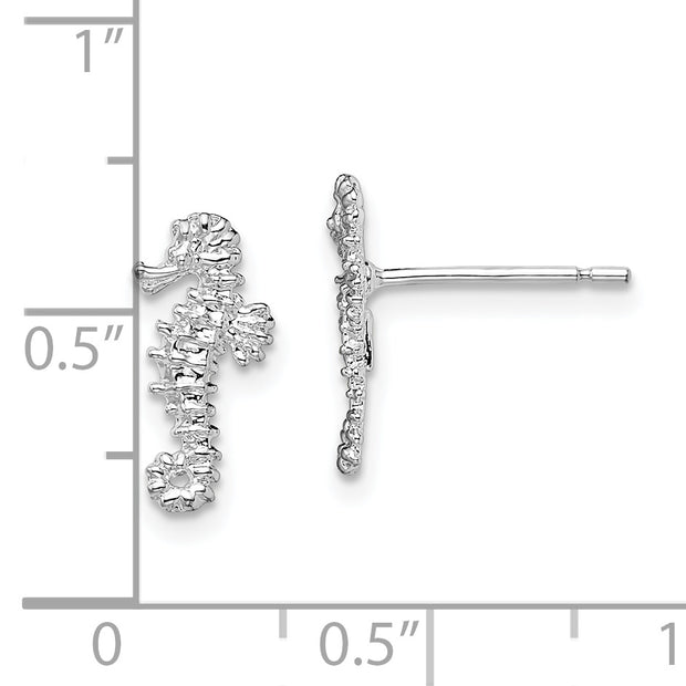 Sterling Silver Rhodium-plated Polished Mini Seahorse Post Earrings