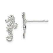 Sterling Silver Rhodium-plated Polished Mini Seahorse Post Earrings