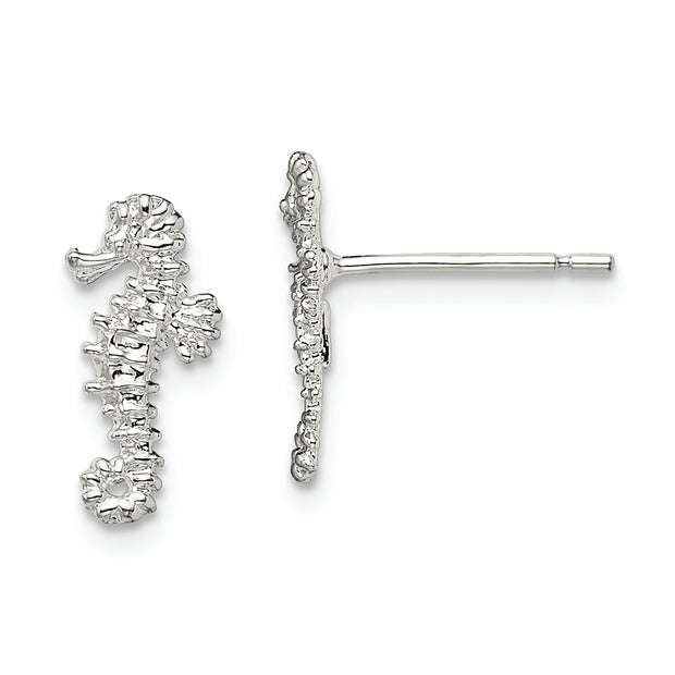 Sterling Silver Rhodium-plated Polished Mini Seahorse Post Earrings