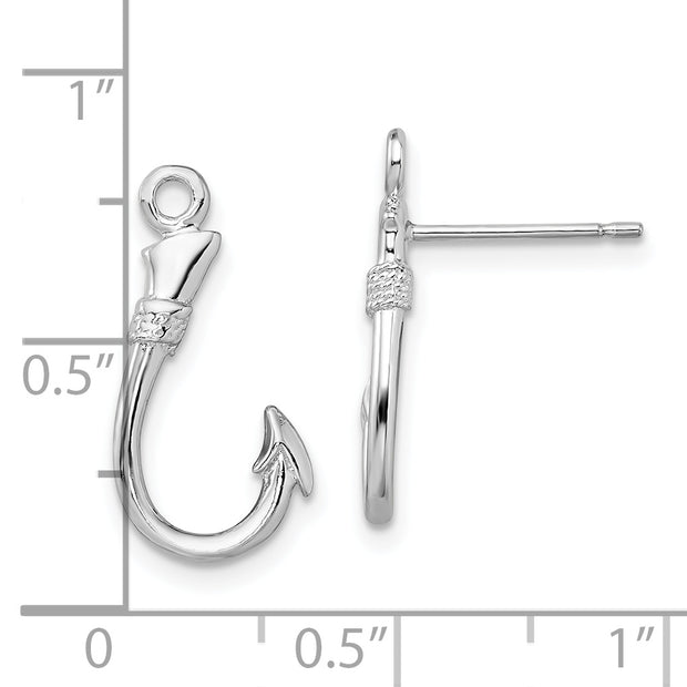 Sterling Silver Rhodium-plated Polished Fish Hook Post Earrings