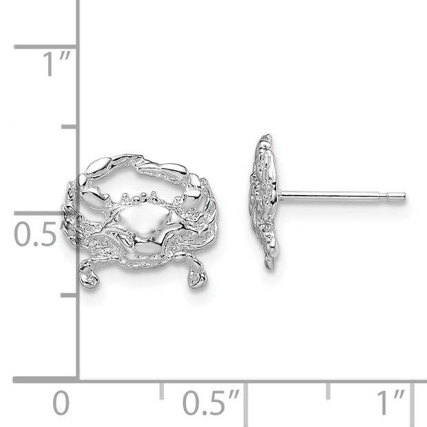 Sterling Silver Rhodium-plated Polished Small Blue Crab Post Earrings