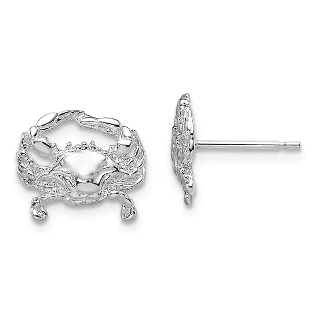 Sterling Silver Rhodium-plated Polished Small Blue Crab Post Earrings