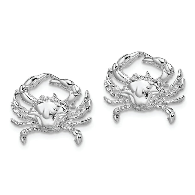 Sterling Silver Rhodium-plated Polished Blue Crab Post Earrings