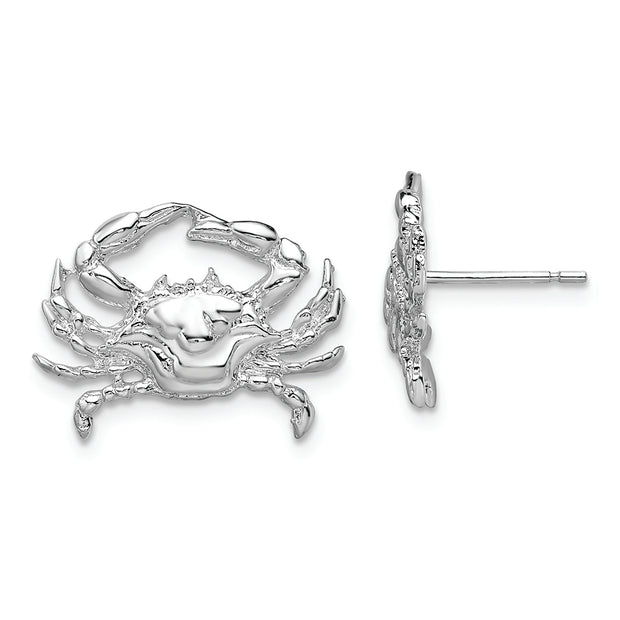 Sterling Silver Rhodium-plated Polished Blue Crab Post Earrings