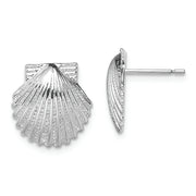 Sterling Silver Rhodium-plated Polished Scallop Shell Post Earrings