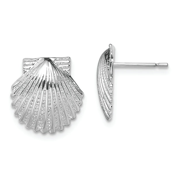 Sterling Silver Rhodium-plated Polished Scallop Shell Post Earrings