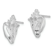 Sterling Silver Rhodium-plated Polished Conch Shell Post Earrings