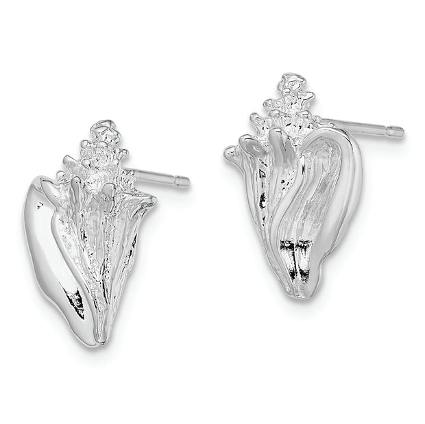 Sterling Silver Rhodium-plated Polished Conch Shell Post Earrings