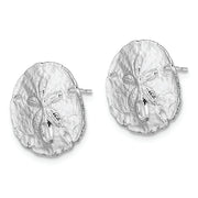 Sterling Silver Rhodium-plated Polished Sand Dollar Post Earrings