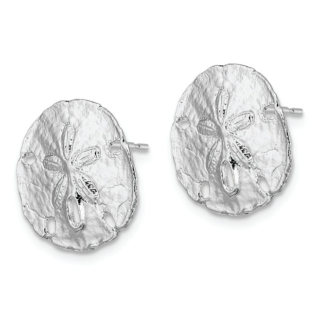 Sterling Silver Rhodium-plated Polished Sand Dollar Post Earrings