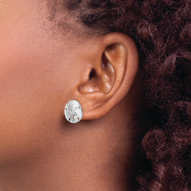 Sterling Silver Rhodium-plated Polished Sand Dollar Post Earrings