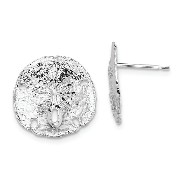 Sterling Silver Rhodium-plated Polished Sand Dollar Post Earrings