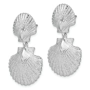 Sterling Silver Rhod-plated Polished Double Shell Dangle Post Earrings