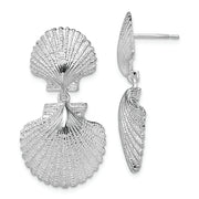 Sterling Silver Rhod-plated Polished Double Shell Dangle Post Earrings