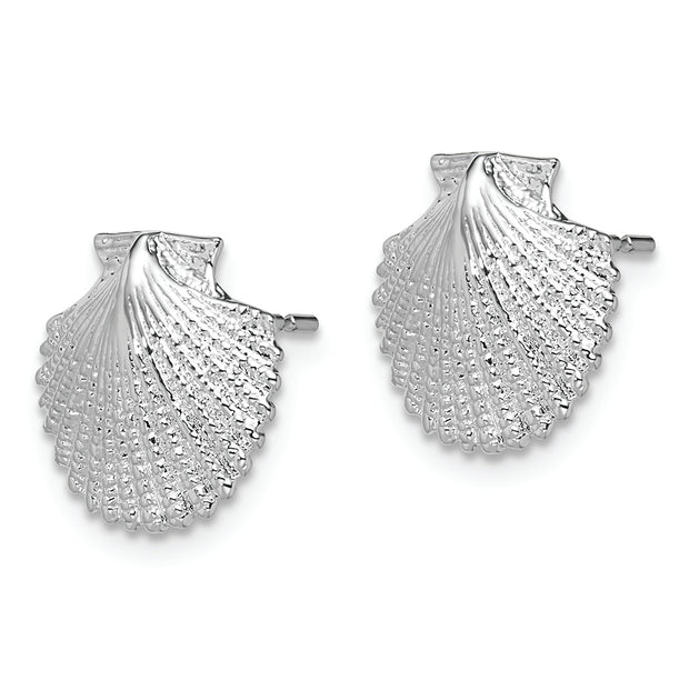 Sterling Silver Rhodium-plated Polished Scallop Shell Post Earrings