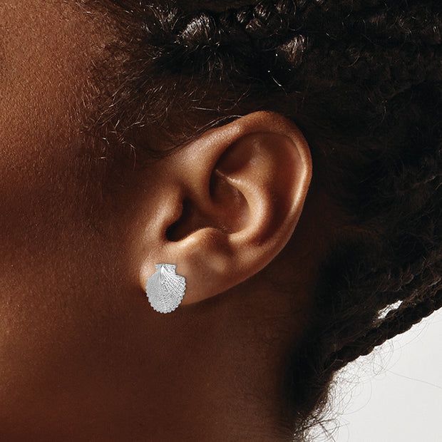 Sterling Silver Rhodium-plated Polished Scallop Shell Post Earrings