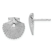 Sterling Silver Rhodium-plated Polished Scallop Shell Post Earrings